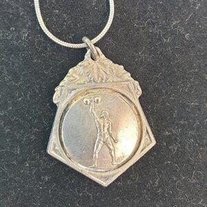 Unique 1900s Vintage Sterling Silver Athlete Heavy Pendant Necklace